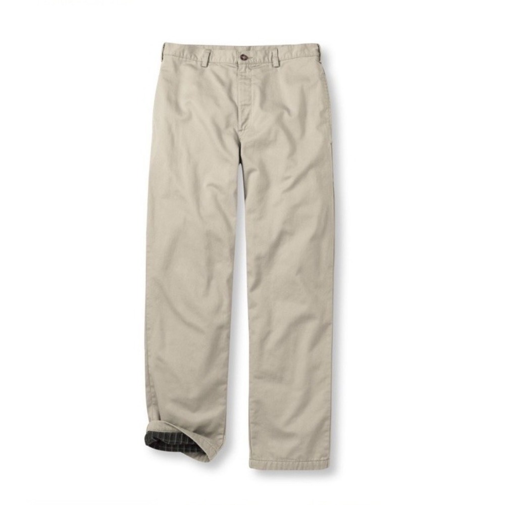 LL‎ Bean Mens 46x36 Khaki Beige Double L Natural Fit Plaid Fleece Lined Pants